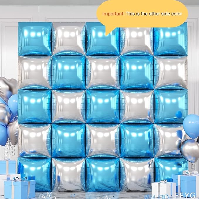 Metallic Navy Blue and Gold,Pearl Blue and Silver Double Sided Square Foil Balloons Wall,19 Inches Blue Chrome Tunnel Arch Kit for 2026 Graduation,Anniversary,Wedding,Birthday Background Decoration