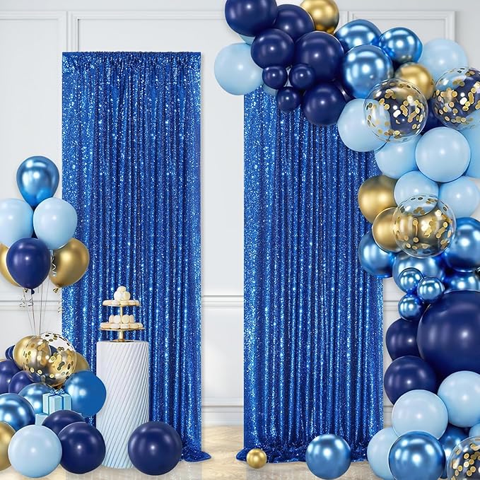 Royal Blue Curtain Panels Sequin Backdrop 6 Pieces 2ftx8ft Sparkly Curtain for Birthday Bridal Shower Theme Decorations