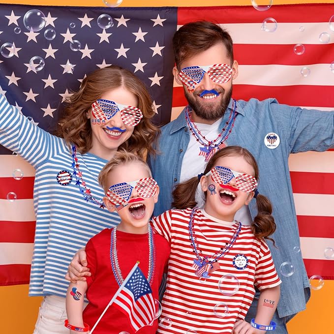 150 Pcs 4th of July Patriotic Accessories for Kids, Fourth of July Party Favor Supplies, Independence Day Memorial Day Decor Dressing-up Accessories, Classroom Prizes for Students