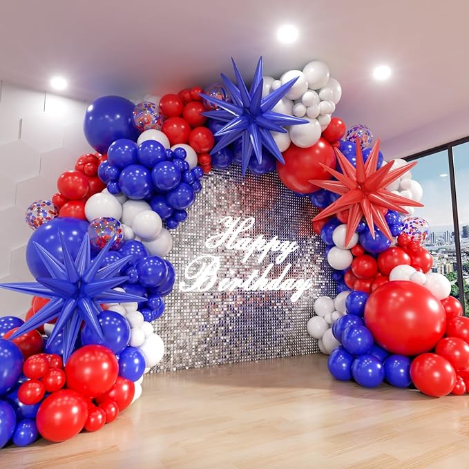 Red White and Blue Balloon Arch Kit, 140Pcs Explosion Star Red White Blue Balloon Garland kit Different Size Balloons for 4th of July Anniversary Birthday Independence Day Party Decorations