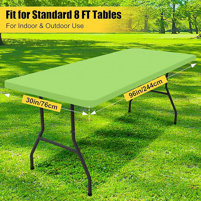 Smiry 2 Pack Rectangle Picnic Table Cloth, Waterproof Elastic Fitted Tablecloths, Washable Polyester Rectangular Patio Table Cover for Camping, Indoor and Outdoor (Lime Green, 30"x96")