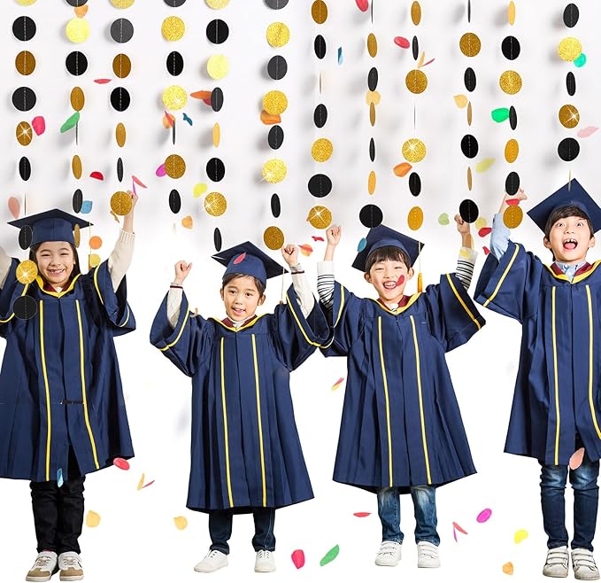 Syhood 10 Pcs Party Decorations Paper Dot Circle Garlands Glitter Streamers Hanging Banner Decor for New Year Baby Shower Wedding Birthday Backdrop Supplies (Black and Gold)