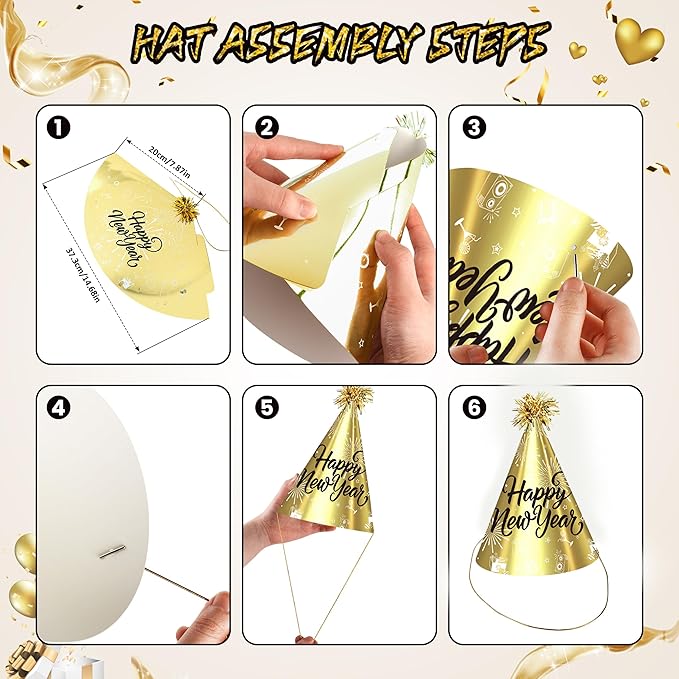 2026 New Years Eve Party Hats Kit - Happy New Years Paper Hats Eve Party Supplies for Adults Celebration Decoration