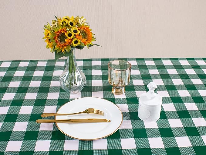 Kesfey 3 Packs Green and White Checkered Tablecloths 54 x 108 Inches Disposable Plastic Gingham Tablecovers Waterproof Rectangle Picnic Party Table Covers for Birthday Party Supplies Christmas