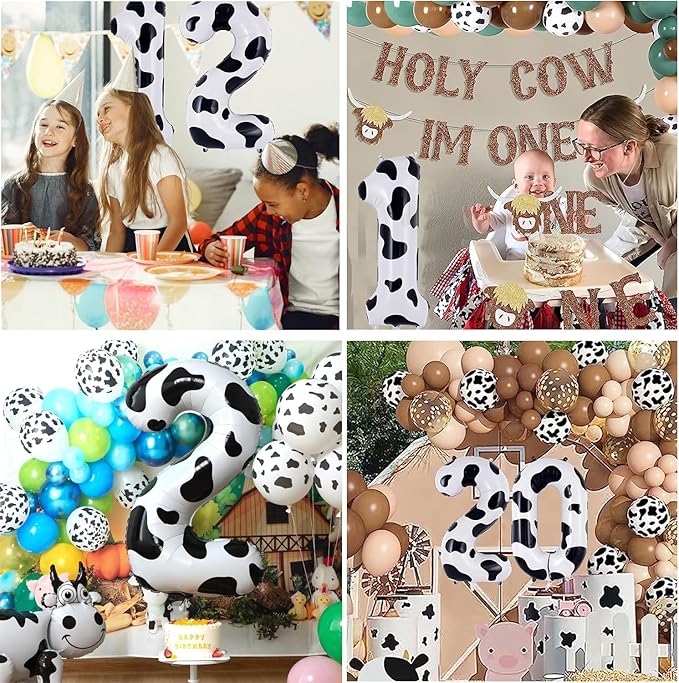 Cow Print Number Balloons, Large Foil Number 0 Balloon 40 Inch Cow Balloon for Boys Girls Birthday Decoration Cow Themed Birthday Party Decorations Farm Animal Party Supplies