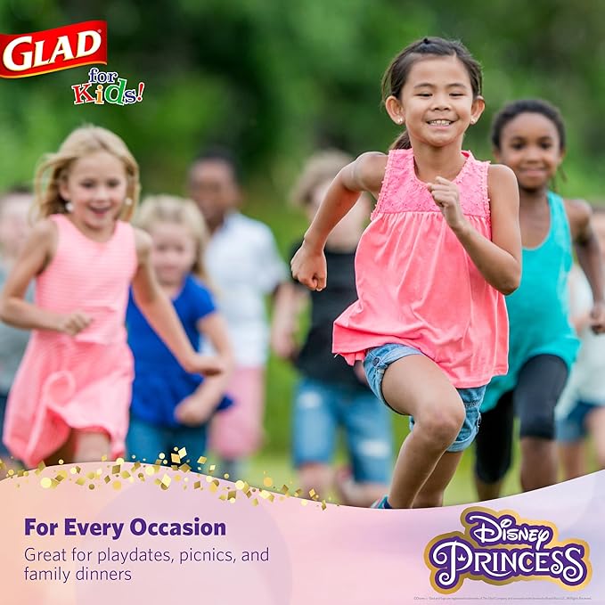 Glad for Kids Disney Princess Disposable Paper Plates, Floral Frames - Heavy Duty, Soak Proof, Microwavable, Kid-Friendly Snack Plates for Everyday Use, 10 Inch, 30 Count