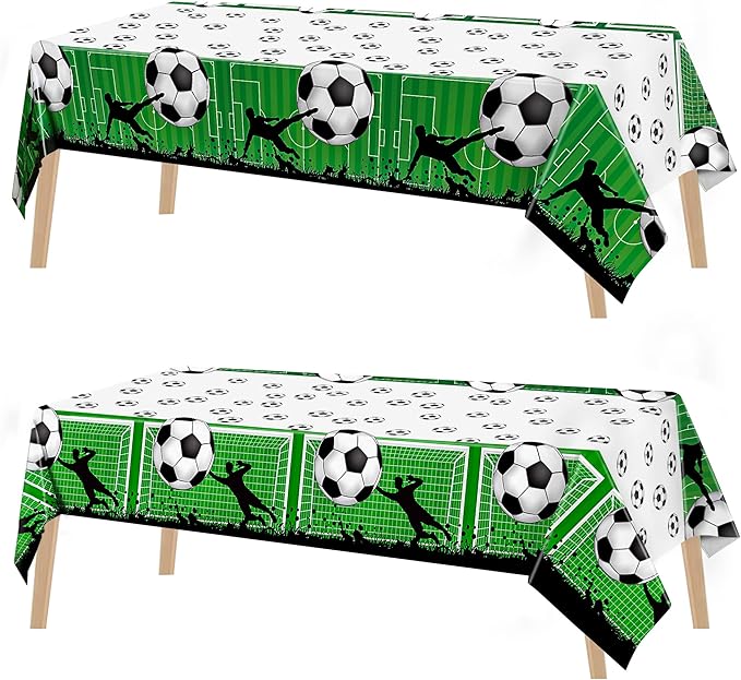 Kochorie 2 Pieces Soccer Party Tablecloth Plastic Soccer Themed Tablecover Disposable Rectangle Tablecloths Sports Themed Party Decoration for Soccer Birthday Supplies