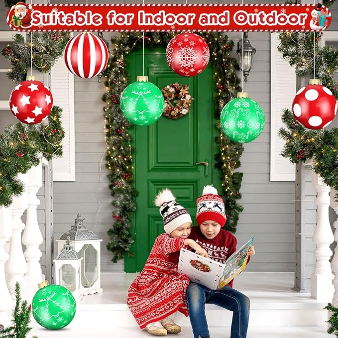 12 Pack Large Christmas Balls, 9 Inch Inflatable Christmas Ornaments for Outdoor Decoration, Big Christmas Ornaments Balls for Front Door Yard Tree Hanging Decoration