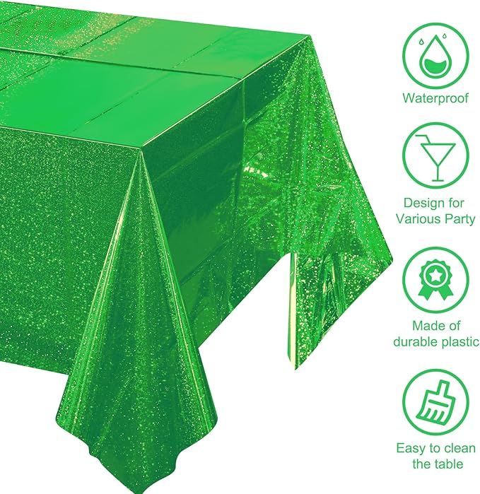 4 Pcs Iridescent Green Tablecloth Party Decorations, Holographic Foil Green Table Cloth, Disposable Rectangle Laser Table Cover for Baby Shower Wedding Birthday Witch Party Supplies, 54x108 Inch