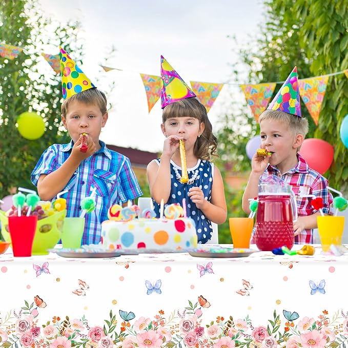 3 PCS Butterfly Birthday Tablecloths for Floral Butterfly Party Decorations Spring Summer Flower Plastic Disposable Rectangle Table Cover for Girls Baby Shower Weddings Tea Party Supplies Favors