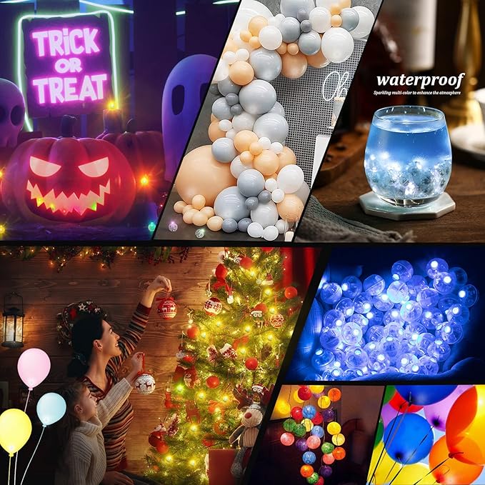 50pcs Blue LED Balloon Light, Round LED Ball Lamp Tiny Led Lighting Decoration for Indoor Outdoor Party Event Fun Wedding Festival Birthday Halloween Christmas Party Supplies
