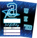 SIXEIGHT Blue 3rd Birthday Invitations for Boys, Neon Glow Party Invitations for Girls Kids, 20 Pack Double Sided Invite Cards with Envelopes, 3rd Glow Neon Birthday Party Decorations, 4x6 Inch-C03
