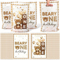 Beary First Birthday Party Favor Bag 50Pcs Brown Bear Sweet Goody Candy Treat Gift Bags Beary One My 1st Birth Day Theme Party Decorations for Kids One Year Old Birthday Supplies