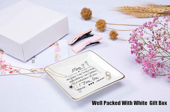 As I Say I Do Know That Everything I Am Today Is A Reflection of You,Gifts for Mother Of The Bride,Ceramic Jewelry Holder Ring Dish Trinket Box Tray-Thank You,Wedding Gifts for Mom,Bridal Shower Gifts