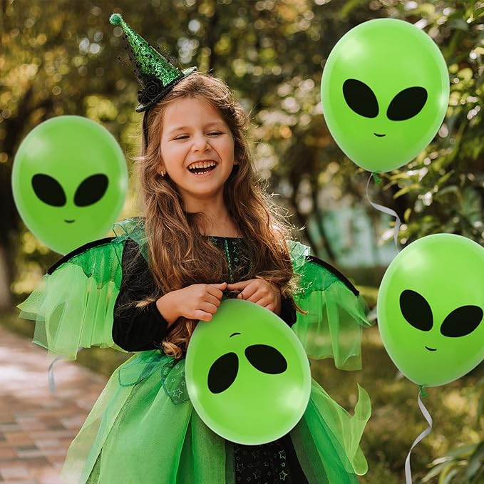 Whaline 65Pcs Alien Balloons Green Alien Party Latex Balloons UFO balloons Outer Space Aliens Decorations for Birthday Party Baby Shower Supplies Home Backdrop Decorations
