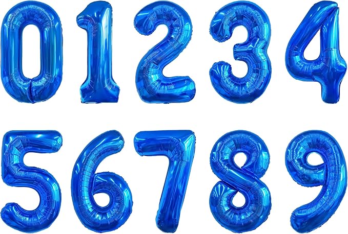 Number Balloons 16 Inch Mylar Foil Number 0-9 Balloons Set for Party Decoration Custom Digital Balloons 10 Pieces Party Supplies (Blue)