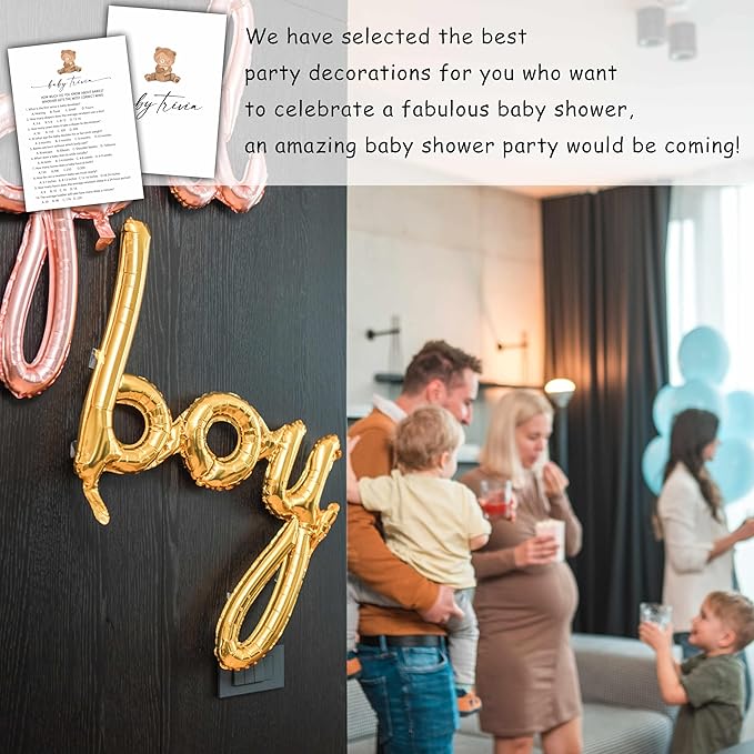 Baby Trivia Games Set, Minimalism Baby Shower Party Game Card, Boho Bear Themed Gender Neutral Party Ideas Activities, Baby Shower Party Supplies & Decorations -A01