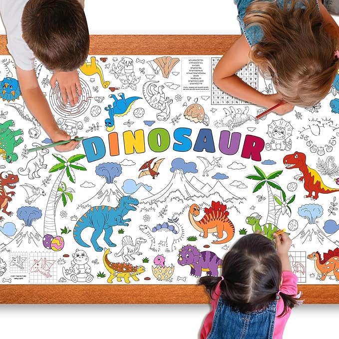 Dinosaur Giant Coloring Poster for Kids 30x72 Inch, Dinosaur Large Coloring Poster Tablecloth Books, Dinosaur Themed Color-in Activities Games for Kids School Classroom Home Party Supplies Decorations