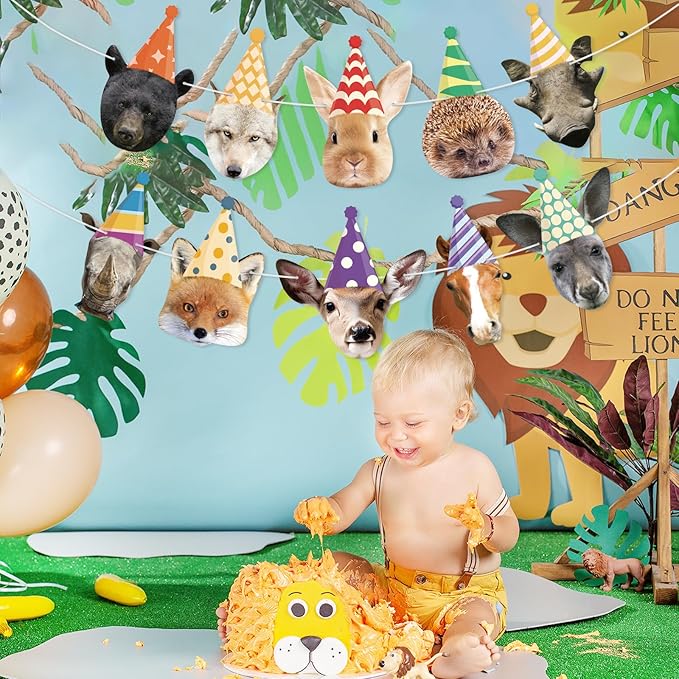 Hooqict Safari Animals Happy Birthday Banner Animal Birthday Decorations Party Animal Banner Garland for Jungle Theme Party Decorations Kids Wild Zoo Party Supplies