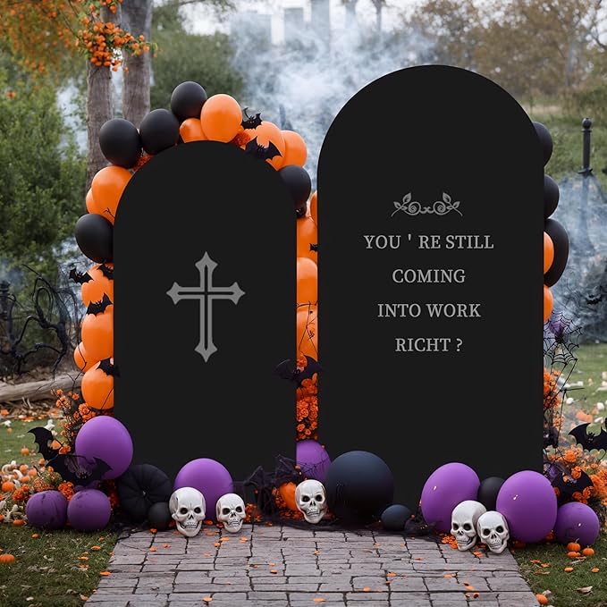 Set of 2 Arch Backdrop Covers - 6.6FT, 5FT Black Spandex Fitted Wedding Arch Stand Covers Round Top Chiara Stretchy Arch Backdrop Cover for Wedding Birthday Party Decoration