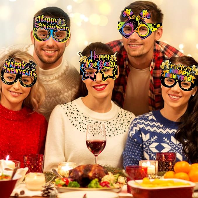 16PCS Happy New Year Glasses, New Year Paper Eyeglasses Photo Booth Props for 2026 Party Supplies Decorations