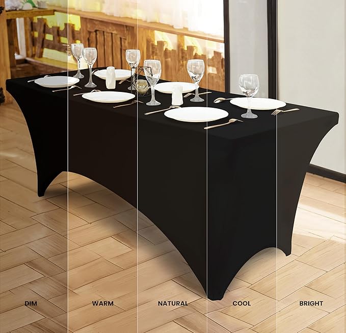 Utopia Kitchen Spandex Tablecloth 2 Pack [6FT, Black] Tight, Fitted, Washable and Wrinkle Resistant Stretch Rectangular Patio Table Cover for Event, Wedding, Banquet & Parties [72Lx30Wx30H Inch]