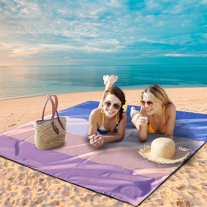 WIWIGO Beach Blanket Waterproof Sandproof Beach Mat 79" X 83"/10'x9'for 2-8 Adults Quick Drying Outdoor Picnic Mat Beach Accessories for Travel, Camping, Hiking