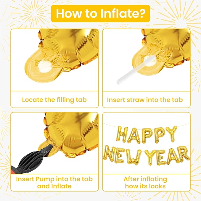 KatchOn, Gold Happy New Years Balloons - 16 Inch | New Year Eve Balloons for Happy New Years Decorations 2026 | Happy New Year 2026 NYE Balloon | New Years Eve Party Supplies 2026