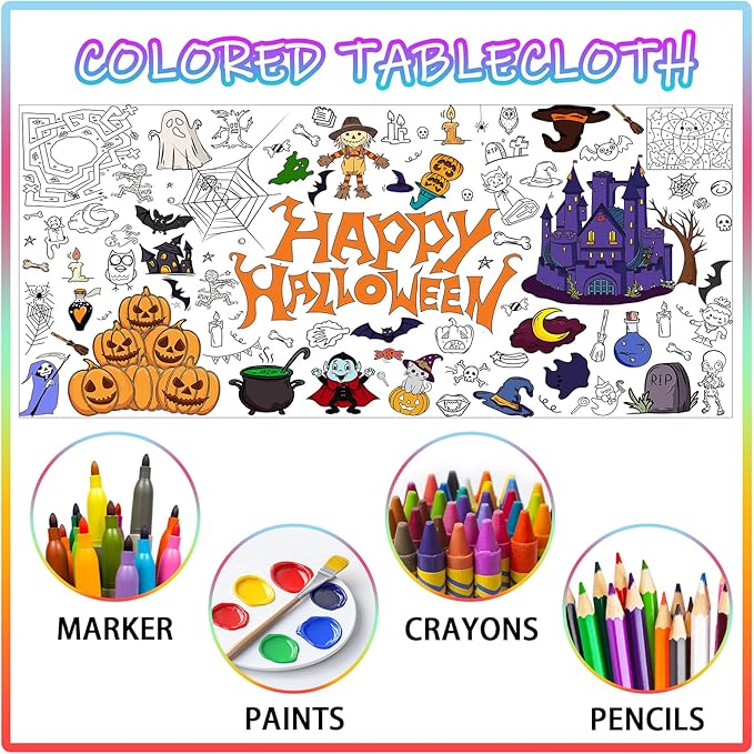 Halloween Giant Coloring Poster 30x72 Inch Versatile Paper Coloring Banner/Table Cover DIY Art Crafts Mat,for Kids Halloween Decor Large Coloring Activity Poster Home Classroom Wall Party Suppiles