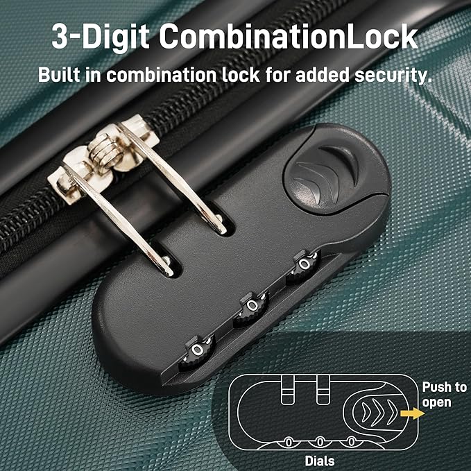 6 Pcs ABS Hardshell Luggage Sets Spinner Wheel Suitcase Lock Suitcases Dark Green