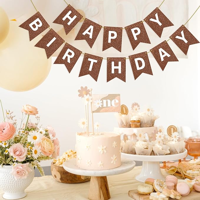 Hooqict Happy Birthday Banner Brown Birthday Party Decorations Backdrop for Kids Adults Celebrations Brown Chocolate Party Banner Sign Wall Porch Door Hanging Garland