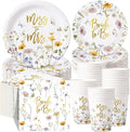Pickmesh 250 Pcs Wildflower Bridal Shower Decorations Floral Miss to Mrs Plates and Napkins Sets Bride to Be Disposable Paper Tableware Set for Wedding, Engagement, Bachelorette Party, Serves 50