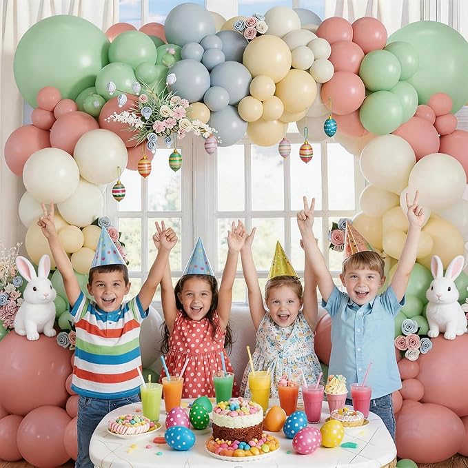 Pastel Balloon Arch Kit, Easter Balloons Garland with Dusty Pink Sage Green Ivory White Yellow Blue Balloons for Boho Baby Shower Flower Fairy Wedding Spring Birthday Easter Party Decorations