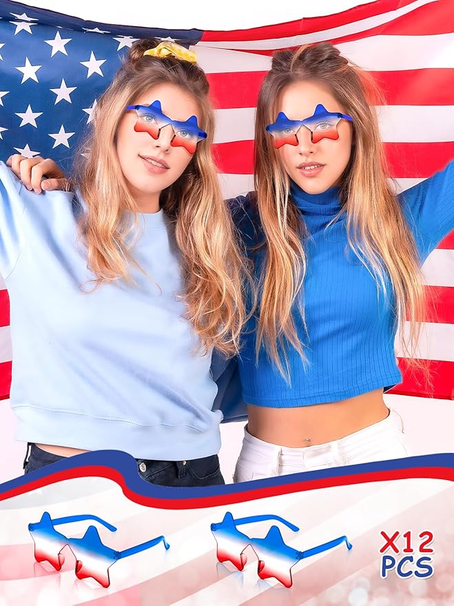 12 Pairs Heart Shaped Sunglasses Rimless Star Glasses for Men Women Party Favors Fun Colorful Glasses Accessories