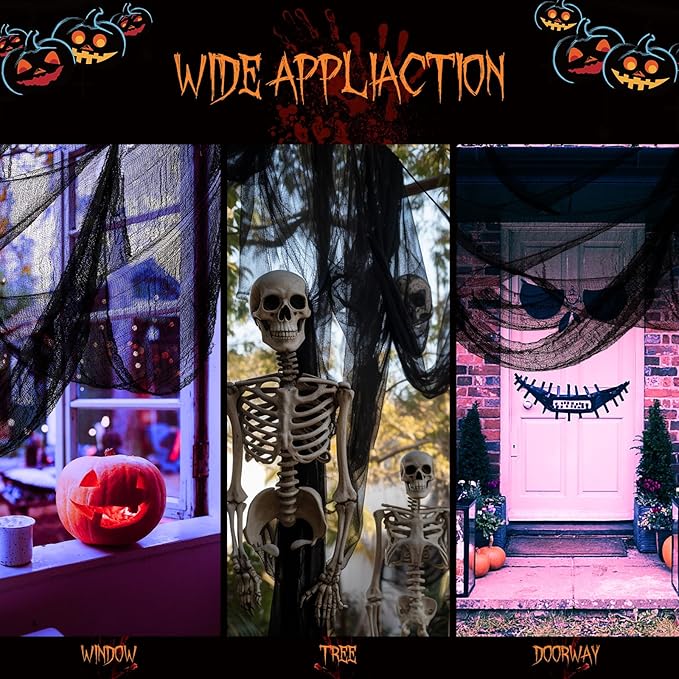 AURUZA Creepy and Spooky Halloween Decorations for Outdoor Party (6pcs Black, 30 x 72 inch)