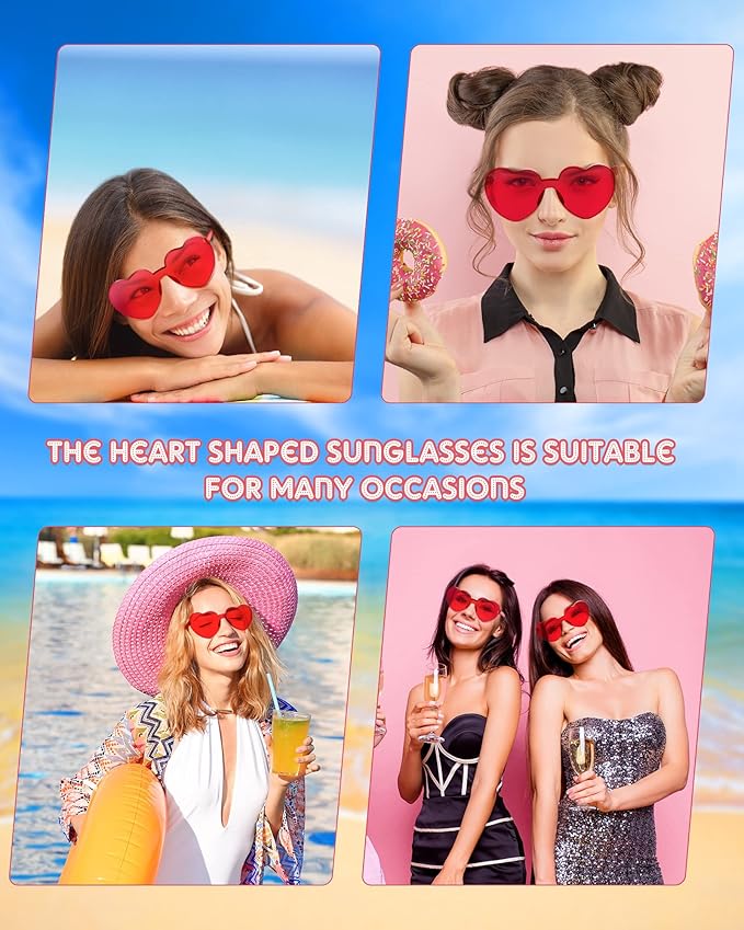 Frienda 8 Pairs Heart Shaped Sunglasses for Women Rimless Heart Glasses Candy Color Sunglasses for Party Favor