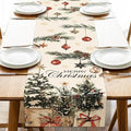 Merry Christmas Tree Dining Table Runner, Xmas Balls Pine Needle Branches Burlap Kitchen Decoration, Winter Holiday Indoor Outdoor Home Decor Party Supply 13 x 72 Inches