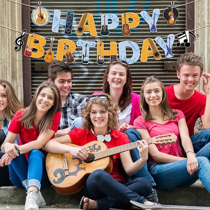 Guitar Party Decorations Happy Birthday Banner Guitar Party Banner Garland for Birthday Party Decorations Guitar Party Supplies