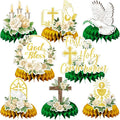 JULMELON 8PCS First Communion Decorations Baptism Honeycomb Centerpieces, God Bless First Holy Communion Table Decorations Baptism Centerpieces for Tables 1st Communion Party Supplies