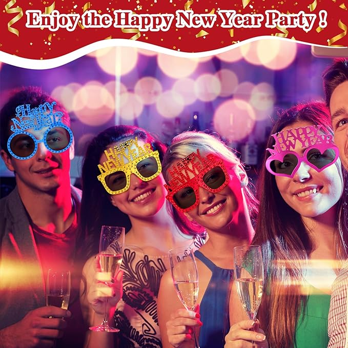 Shappy 6 Pcs 2026 Happy New Year Eyeglasses, Happy New Year Party Favors Sunglasses, Eve Glasses for Women and Men