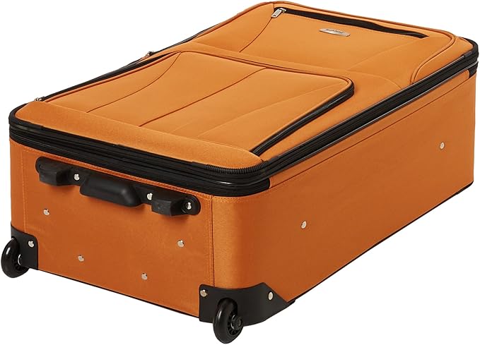 Rockland Fashion Softside 4 Piece Luggage Set, Expandable, (14" Tote/19"/24"/28"), Orange