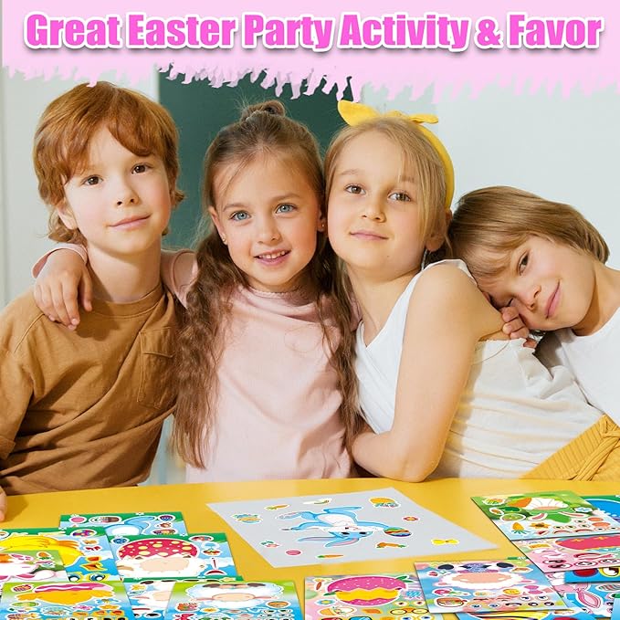 Aowplc 64 Sheets Easter Make a Face Stickers for Kids - 16 Cute Designs - Fun Party Favors, Crafts, Decorations & Basket Stuffers for Easter