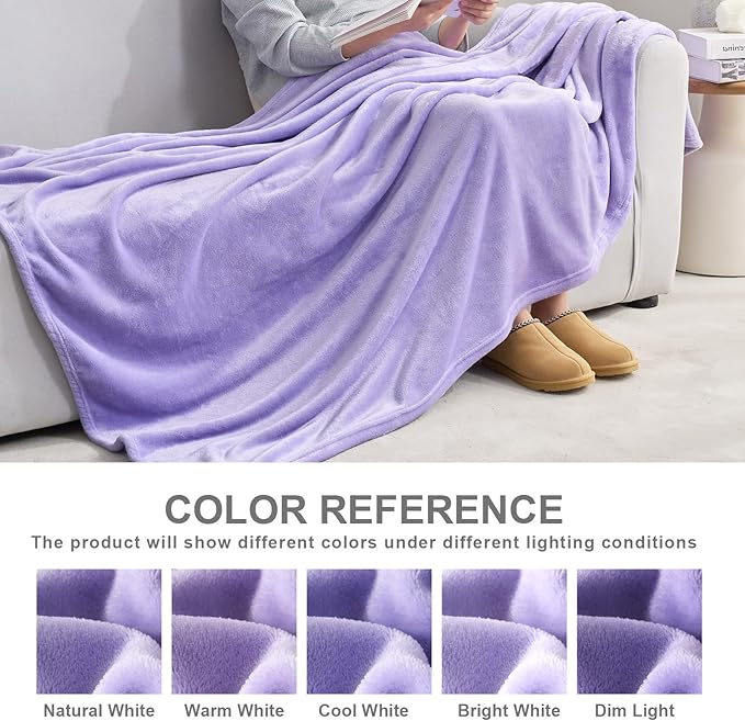 Hansleep Fleece Lilac Twin Blanket, Super Soft Flannel Fuzzy Plush Cozy Blanket for All Seasons, Lilac, Twin 60x80 Inches