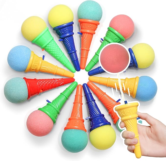 Novelty Place Ice Cream Shooters Toy (Pack of 12) - Squeeze N' Pop Game - Multi-Color Icecream Cone Foam Ball Launcher - Great Party Favors and Carnival Prize for Kids and Children (7 inch)