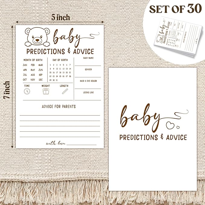30 PCS Cute Bear Baby Predictions Cards Baby Shower Game for Boy Girl, Double-Sided Games Gender Neutral Gender Reveal Party Supplies & Decor-C09