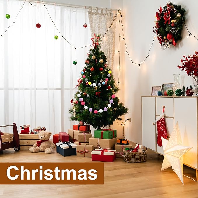 uxcell 2pcs Pom Pom Garland 6.6 Ft 30 Balls Colorful Felt Ball Garland for Wall Christmas Tree Decor Birthday Banner Easter Party Decorations, White, Orange, White, Grey