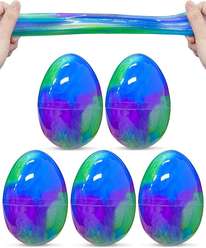Greingways 5 Pack Prefilled Easter Eggs Galaxy Slime Toys, Teens Easters Basket Stuffers Egg Fillers, Easter Games Gift Party Favors Filled Egg for Kids Boys Girls Toddlers (Blue+Purple+Green)