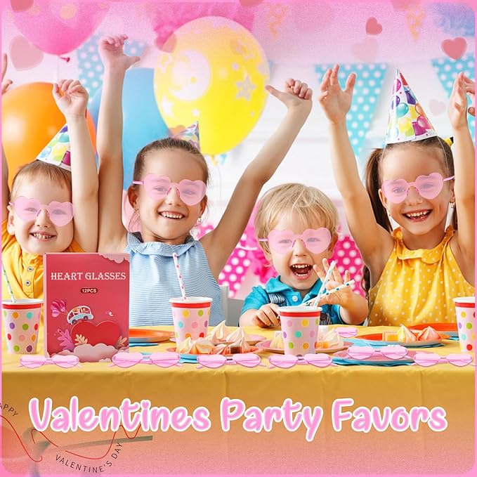 Valentines Heart Shaped Glasses for Women Girls 12 Pairs Valentines Party Favors Pink Sunglasses Bulk Galentines Day Decorations Valentine Glasses Goodie Bag Stuffers Gifts Eyewear Accessories Kids