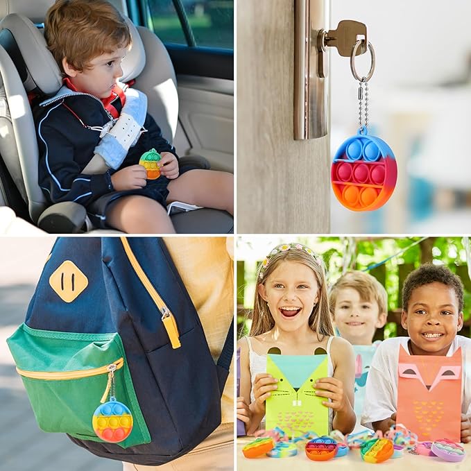 Kids Party Favors Fidget Toys Bulk 30 Pack Mini Pop Fidget Keychain Its, Birthday Party Favors for Kids 4-8,8-12 Year Small Kid Classroom Prizes Fidgets It Bubbles Poppers Students Goodie Bag Stuffers