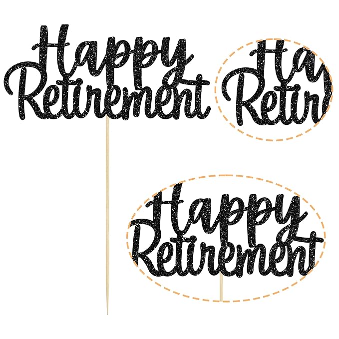 Gyufise Black Happy Retirement Cake Topper Retirement Cake Decoration Picks for Retired Party Cake Decoration Party Supplies 1 Pack